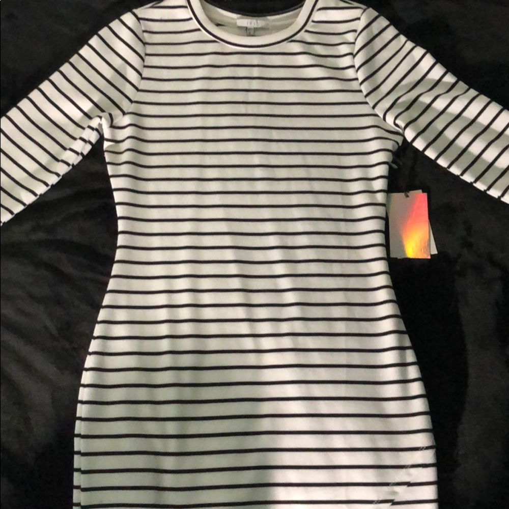 Long sleeve black& white striped dress